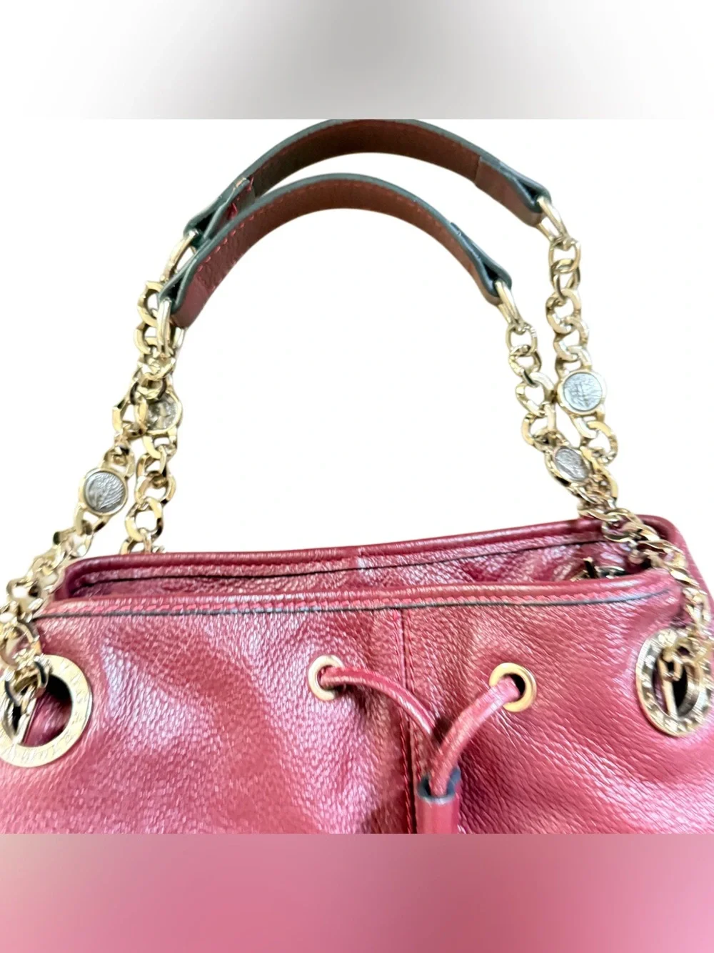 LEATHER  Women's Red Leather Chain-Handle Tote Bag